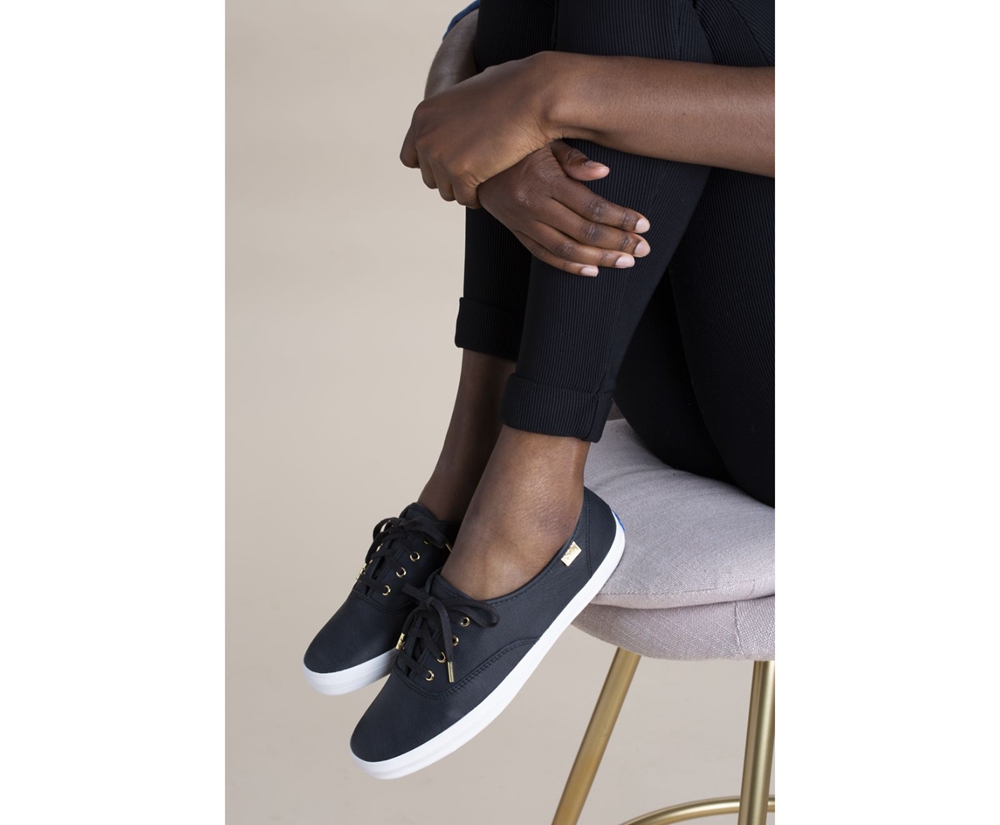 Basket Keds Femme Noir - Champion Luxe Cuir - 136-XWJHFQ